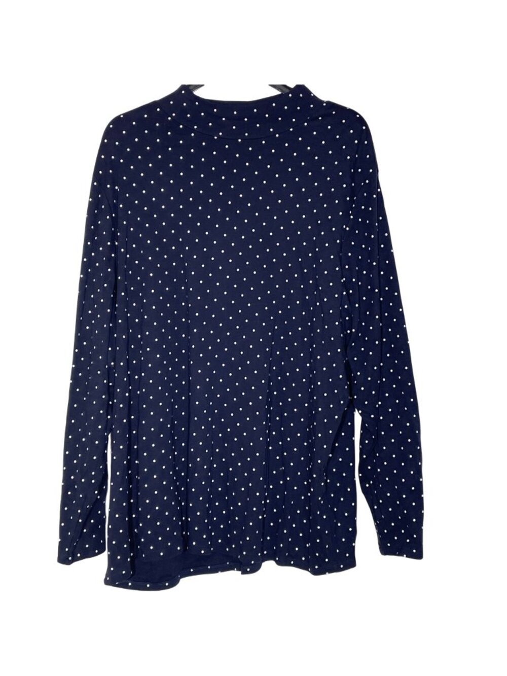 Croft‎ & Barrow Polka Dot Mock Neck Stretch Top Cotton Navy Blue Sz 3X